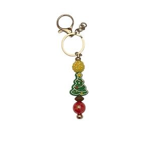 Handcrafted Festive Christmas Tree Keychain with Red and Yellow Accents